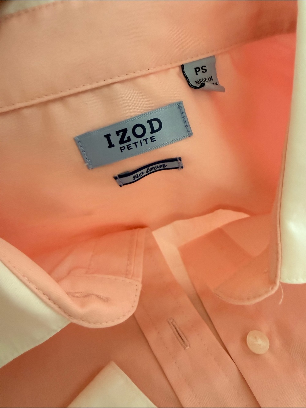 Izod Petite Pink Button-Up Shirt with White Trim - Picture 2 of 4
